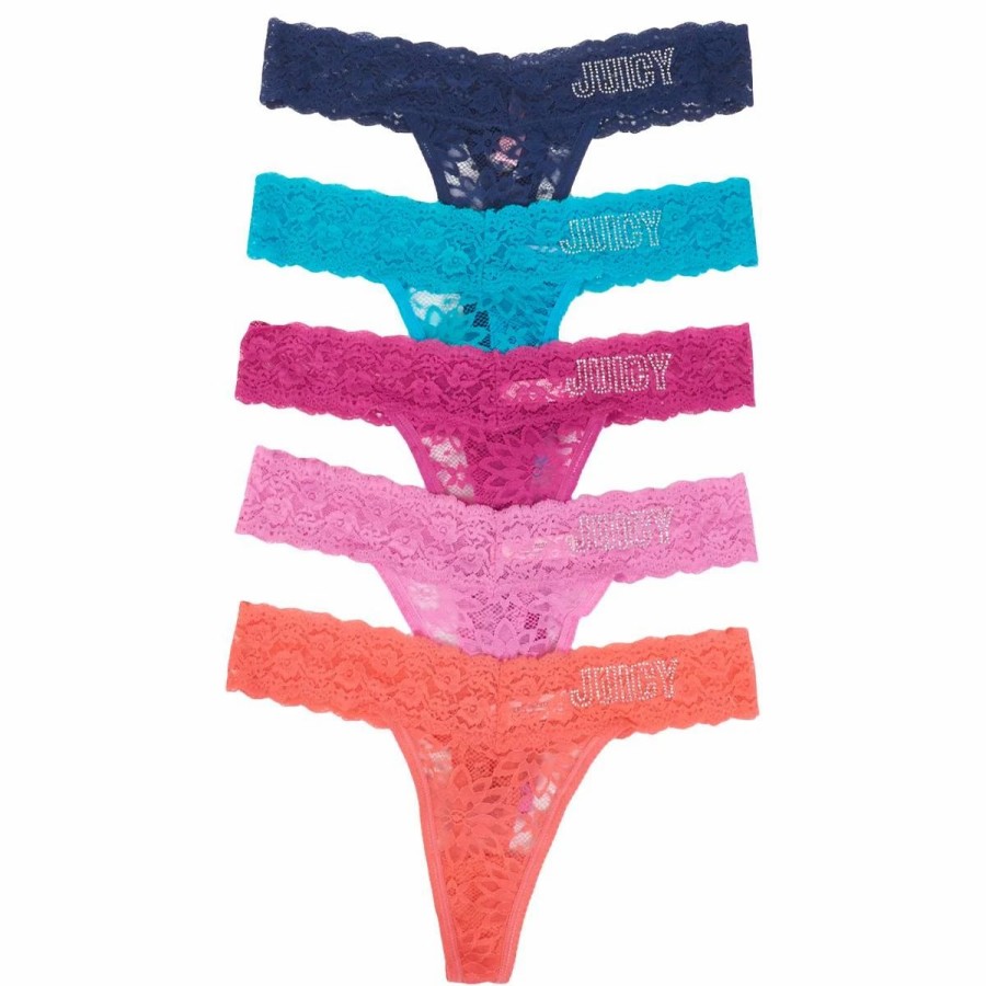 Underwear * | Underwear Juniors Juicy Couture 5Pk. Lace Thong With Rhinstone-Jc9889-5Pkas