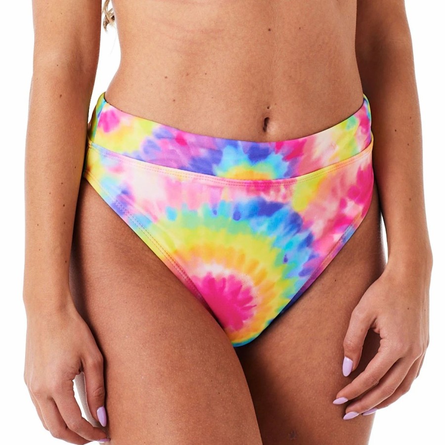 Swimsuits * | Swimsuits Juniors California Sunshine Banded Tie Dye Bikini Swim Bottoms