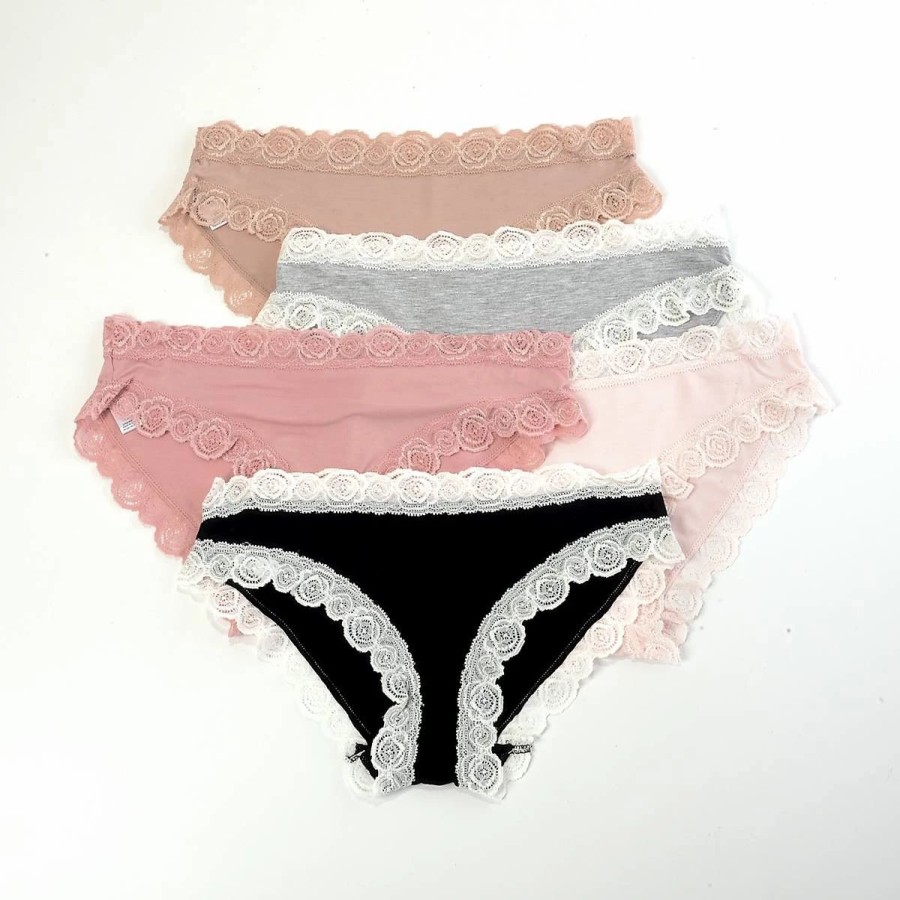 Underwear * | Underwear Womens Laura Ashley 5Pk. Bikini Panties With Lace Ls9743-5Pkbl