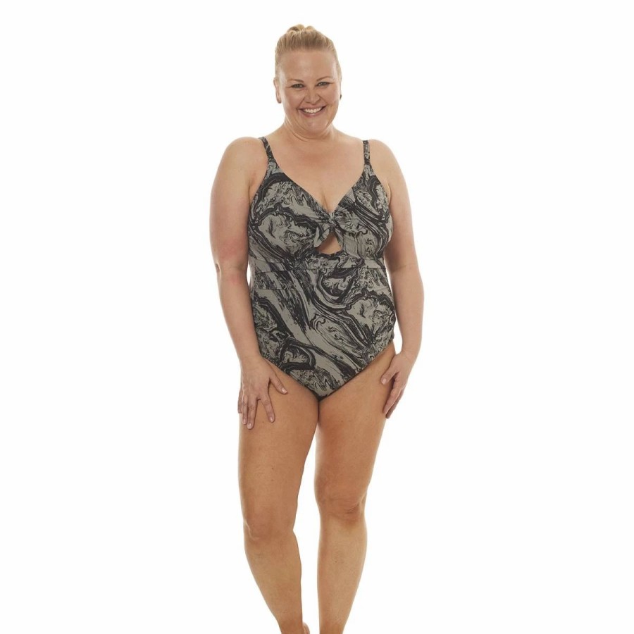 Swimsuits * | Swimsuits Plus Size Calypso Cove Front Tie One Piece Swimsuit