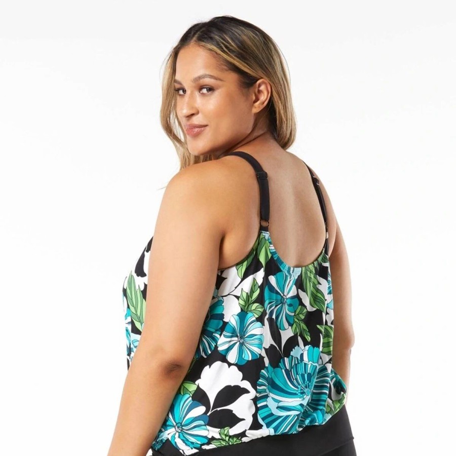 Swimsuits * | Swimsuits Plus Size Beach House Sarah Side Tie Blouson Tankini Swim Top