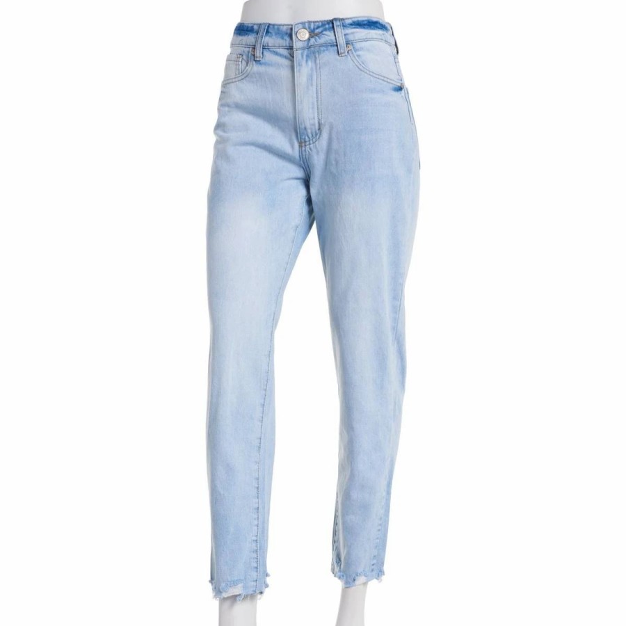 Jeans * | Juniors Gogo Jeans High Waist Mom Jeans With Ankle Deconstruction