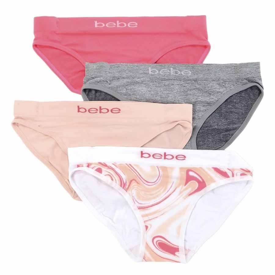 Underwear * | Girls (7-16) Bebe 4Pk. Seamless Marble & Solid Bikini Underwear