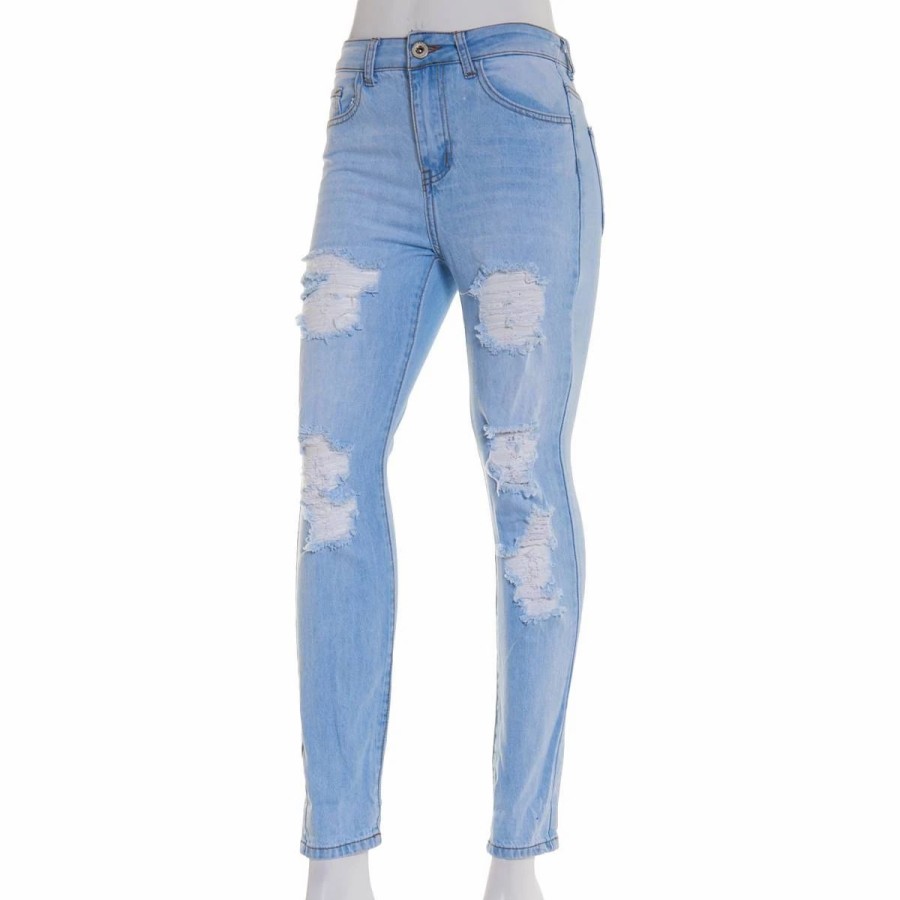 Jeans * | Juniors Gogo Jeans Roll Cuff Destructed Stretch Skinny Jeans