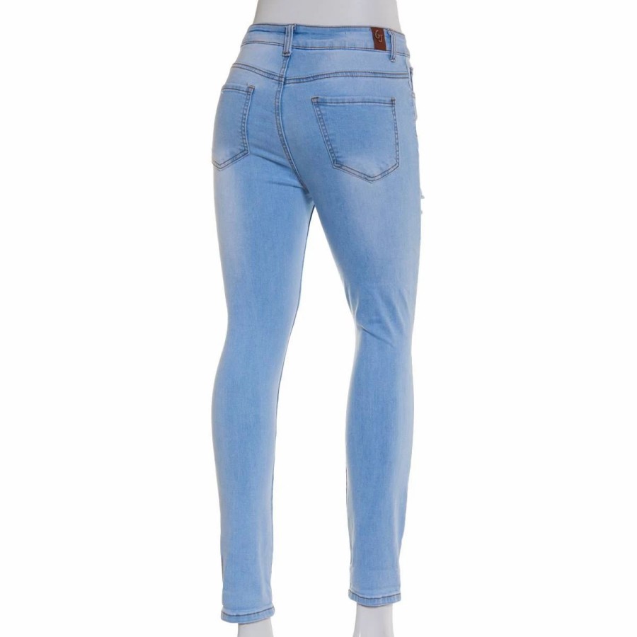 Jeans * | Juniors Gogo Jeans Roll Cuff Destructed Stretch Skinny Jeans