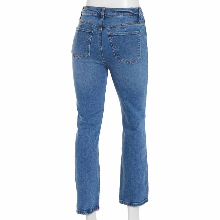 Jeans * | Juniors Celebrity Pink Curvy High Rise Straight Jeans-Medium Wash