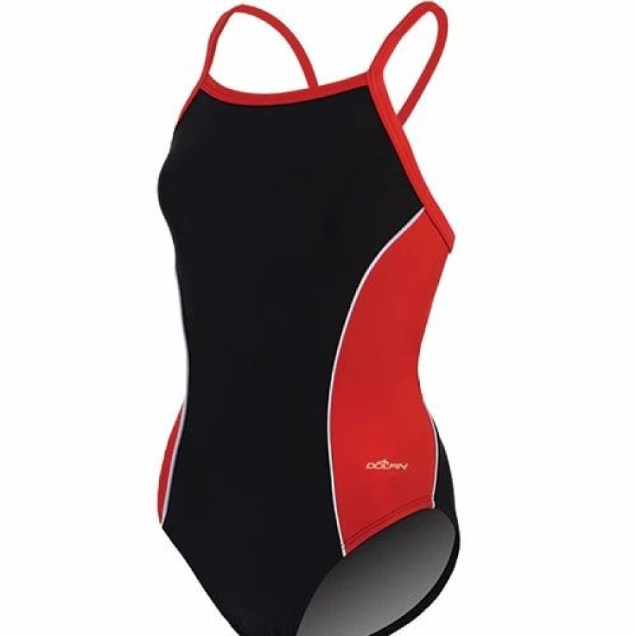 Swimsuits * | Swimsuits Womens Dolfin Team Panel V2 Back One Piece Swimsuit Black/Red