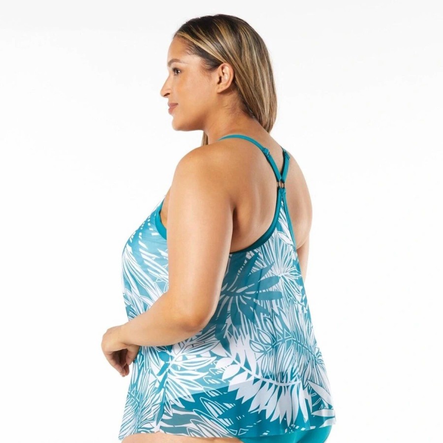 Swimsuits * | Swimsuits Plus Size Beach House Kerry Palm Ruffle Tankini Swim Top