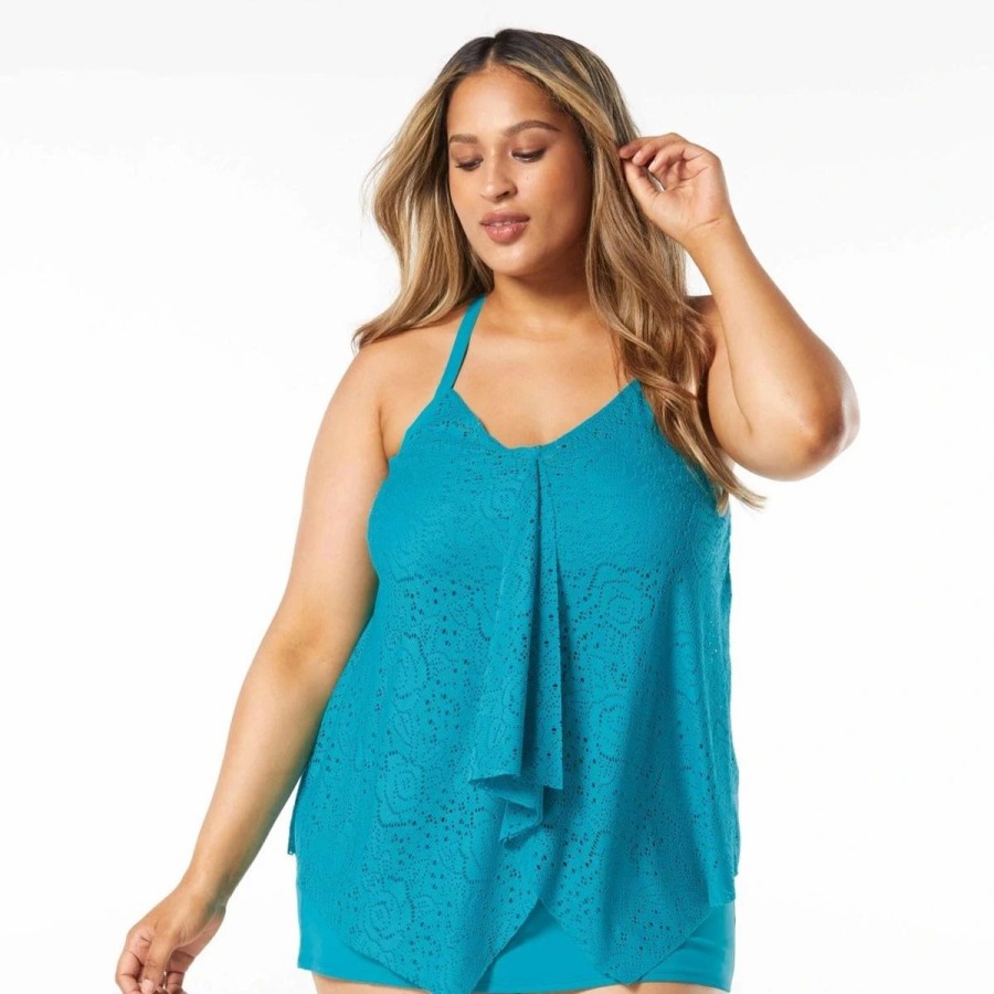 Swimsuits * | Swimsuits Plus Size Beach House Kerry Underwire Mesh Tankini Swim Top