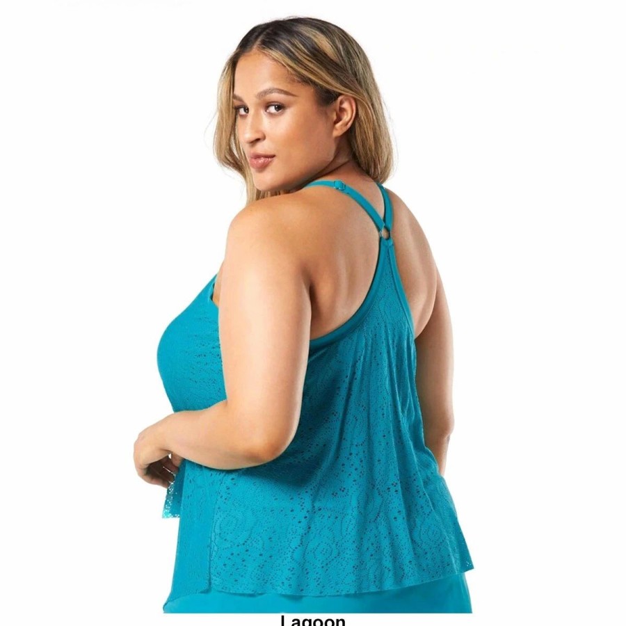 Swimsuits * | Swimsuits Plus Size Beach House Kerry Underwire Mesh Tankini Swim Top