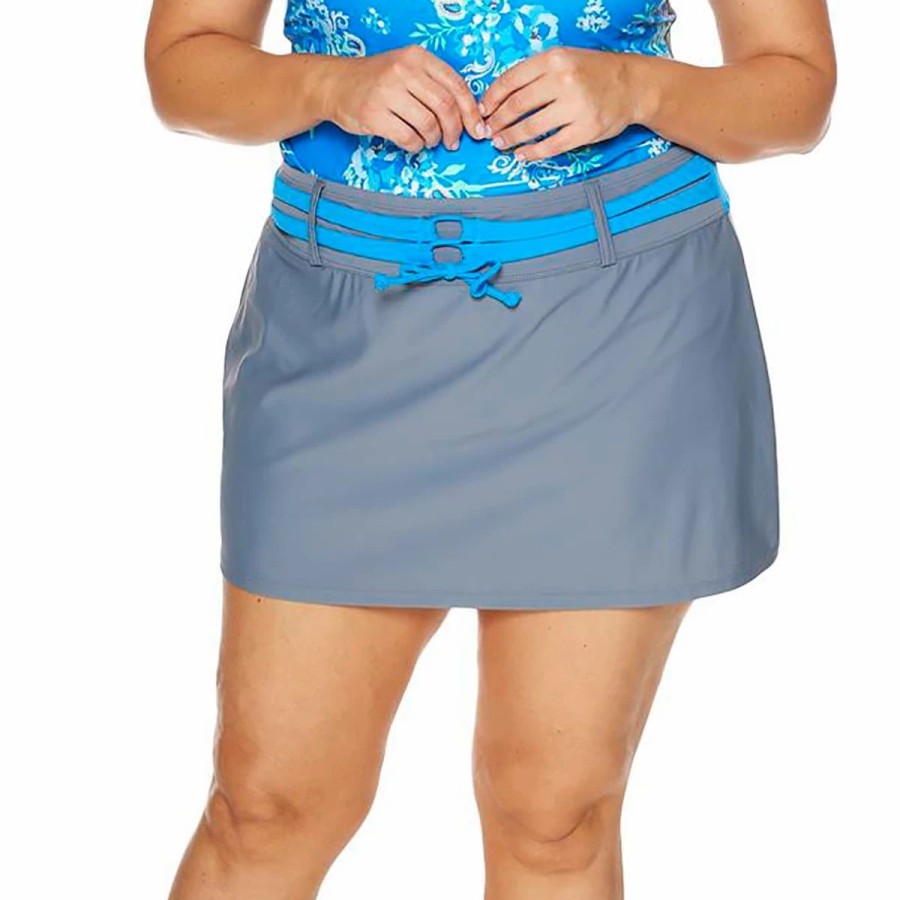 Swimsuits * | Swimsuits Plus Size Free Country Belted Swim Skirt With Contrast Brief