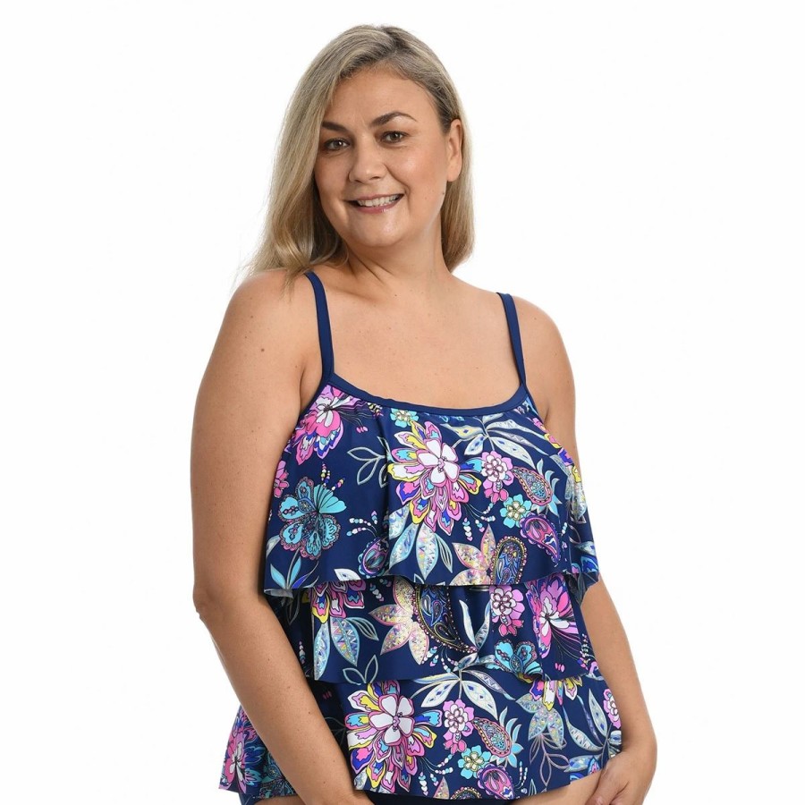 Swimsuits * | Swimsuits Plus Size Maxine Tulum Tiki Floral Tier Tankini Swim Top