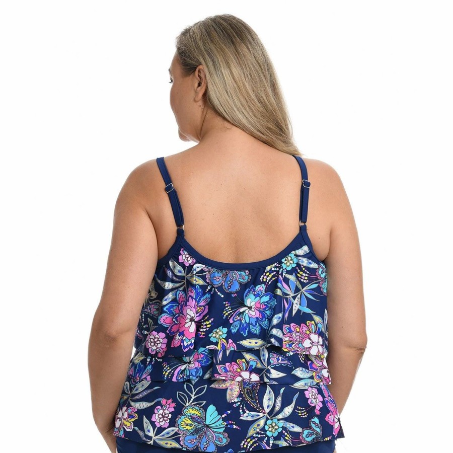 Swimsuits * | Swimsuits Plus Size Maxine Tulum Tiki Floral Tier Tankini Swim Top