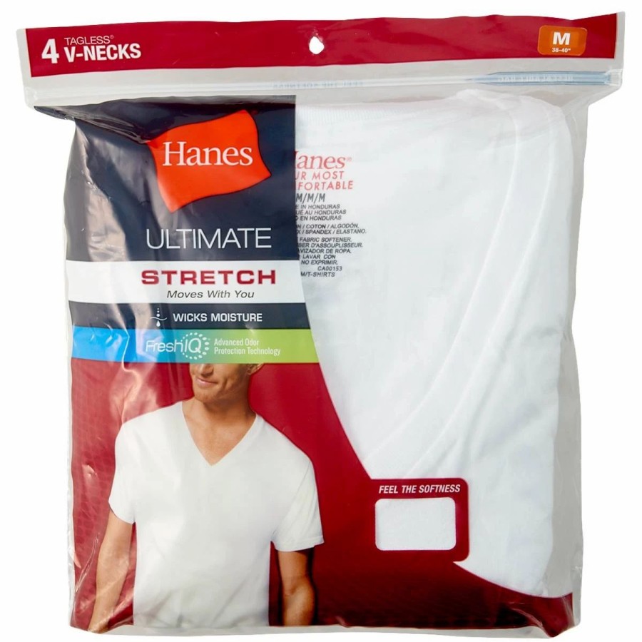 Underwear * | Underwear Mens Hanes Ultimate 4Pk. Stretch V-Neck T-Shirts