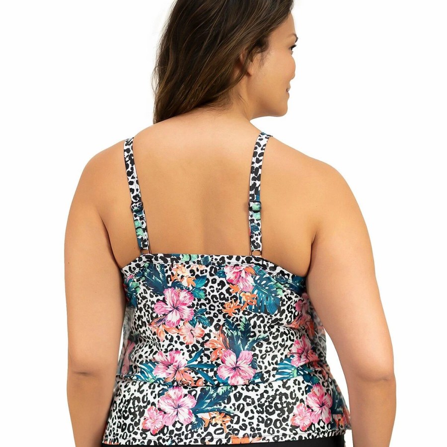 Swimsuits * | Swimsuits Plus Size Del Raya Roaring Tropics 3 Tier Tankini Swim Top