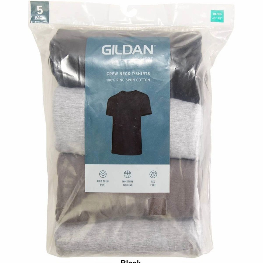 Underwear * | Underwear Mens Gildan 5Pk. Black Crew Neck T-Shirts