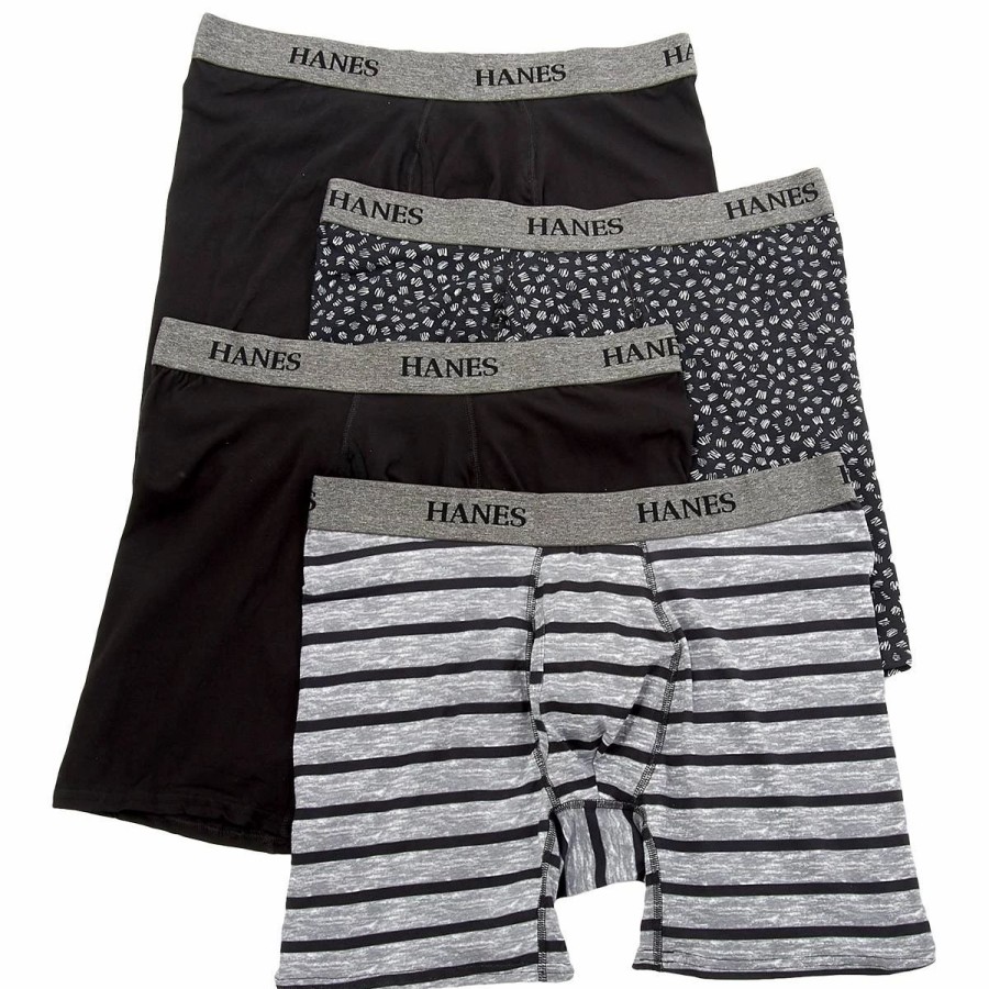 Underwear * | Underwear Mens Hanes Ultimate 4Pk. Stretch Boxer Briefs Black/Grey