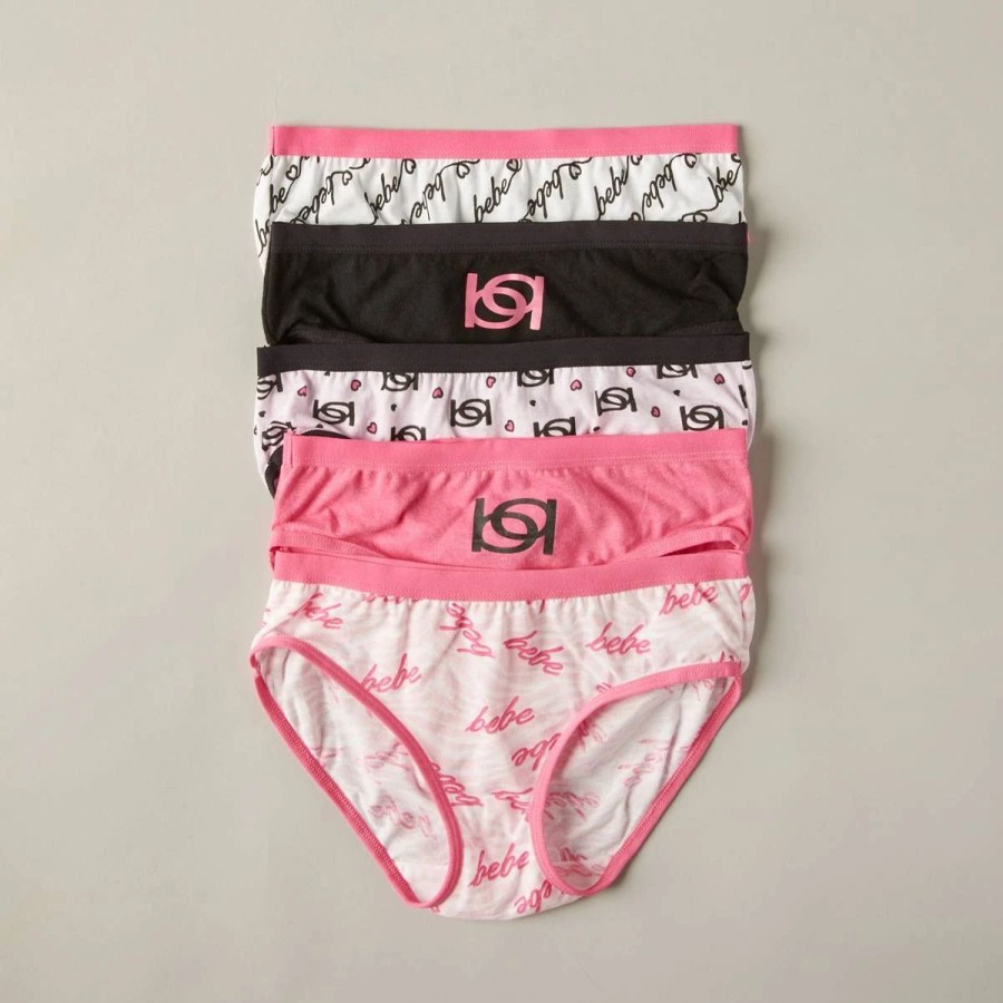 Underwear * | Girls Bebe 5Pk. Logo Love Bikini Underwear