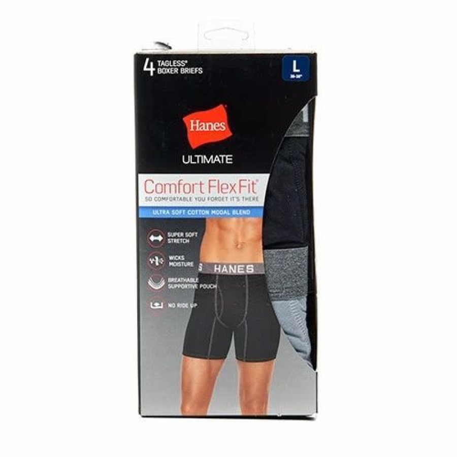 Underwear * | Underwear Mens Hanes Ultimate 4Pk. Comfort Flex Fit Boxer Briefs