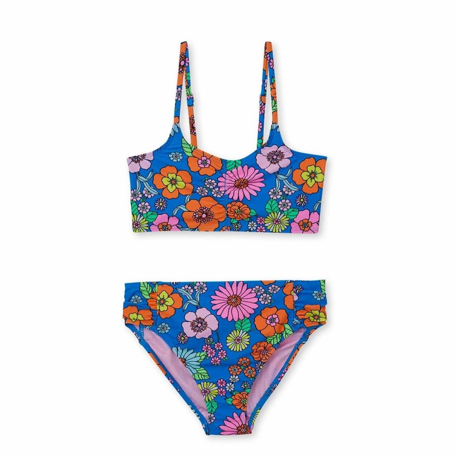 Swimsuits * | Swimsuits Girls (7-16) Angel Beach 2Pc. Hyper Floral Swim Set With Ruching