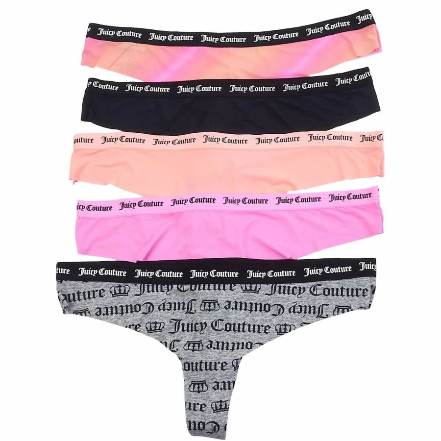 Underwear * | Underwear Juniors Juicy Couture 5Pk. Laser Thong Panties Jc8239-5Pkdl