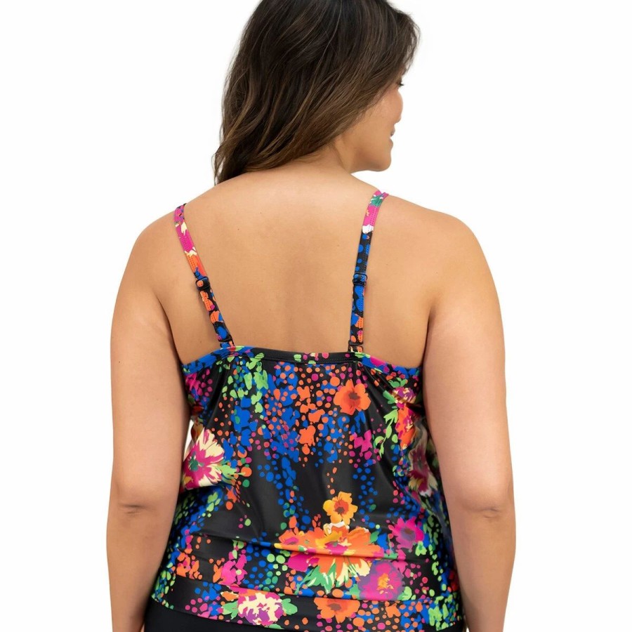 Swimsuits * | Swimsuits Plus Size Del Raya Flowerfall Blouson Tankini Swim Top