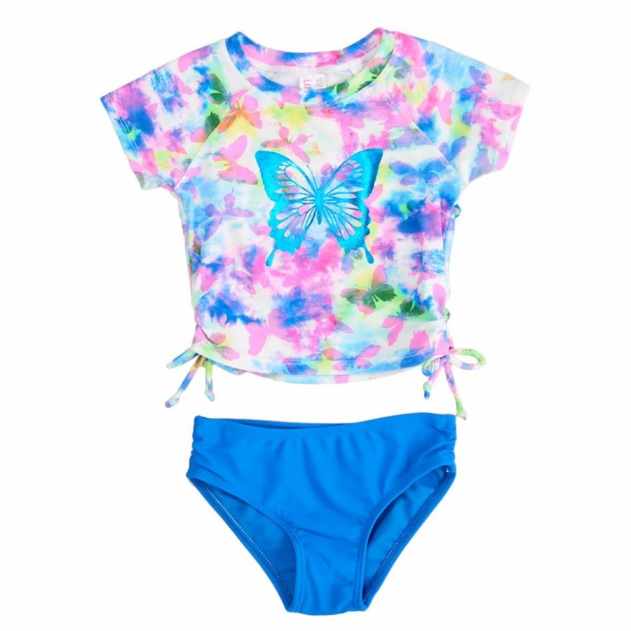 Swimsuits * | Swimsuits Toddler Girl Limited Too Butterfly Watercolor Rash Guard Swim Set