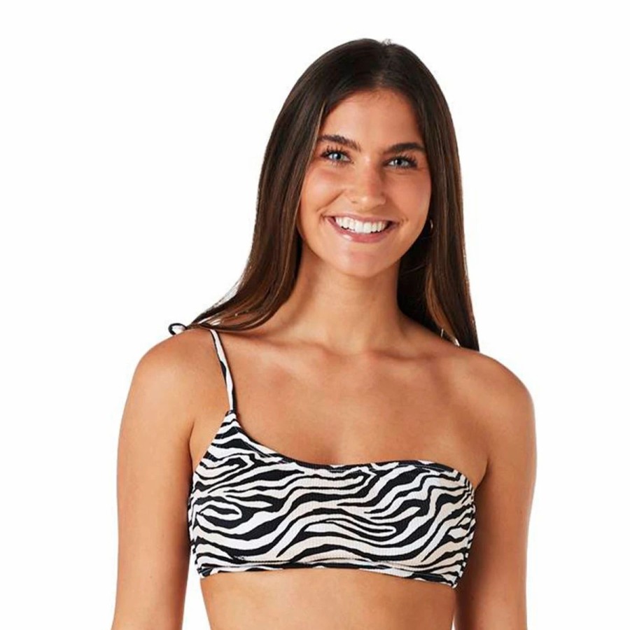 Swimsuits * | Swimsuits Juniors Forever 21 Zebra One Shoulder Tie Bralette Swim Top