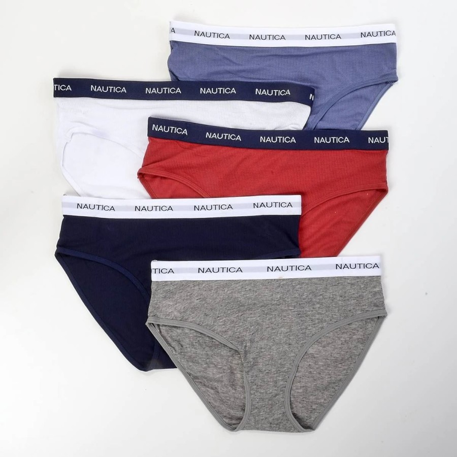 Underwear * | Underwear Womens Nautica 5Pk. Ribbed Hipster Panties