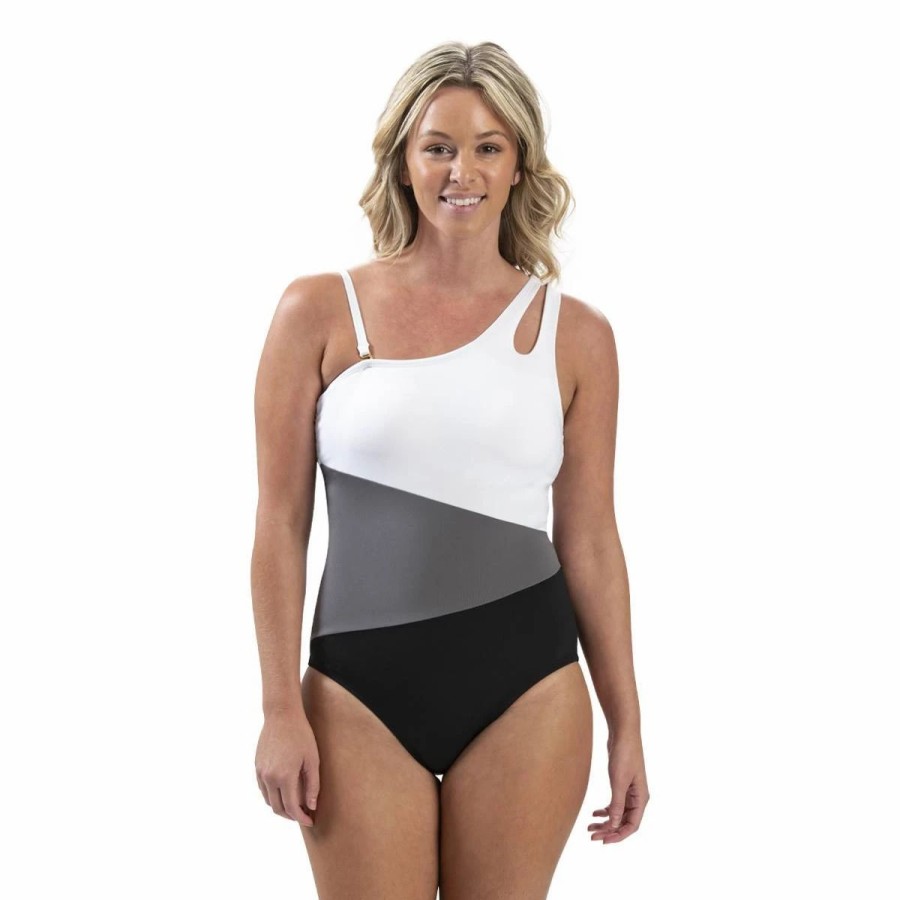 Swimsuits * | Swimsuits Womens Dolfin Aquashape Color Block Asymmetrical Swimsuit