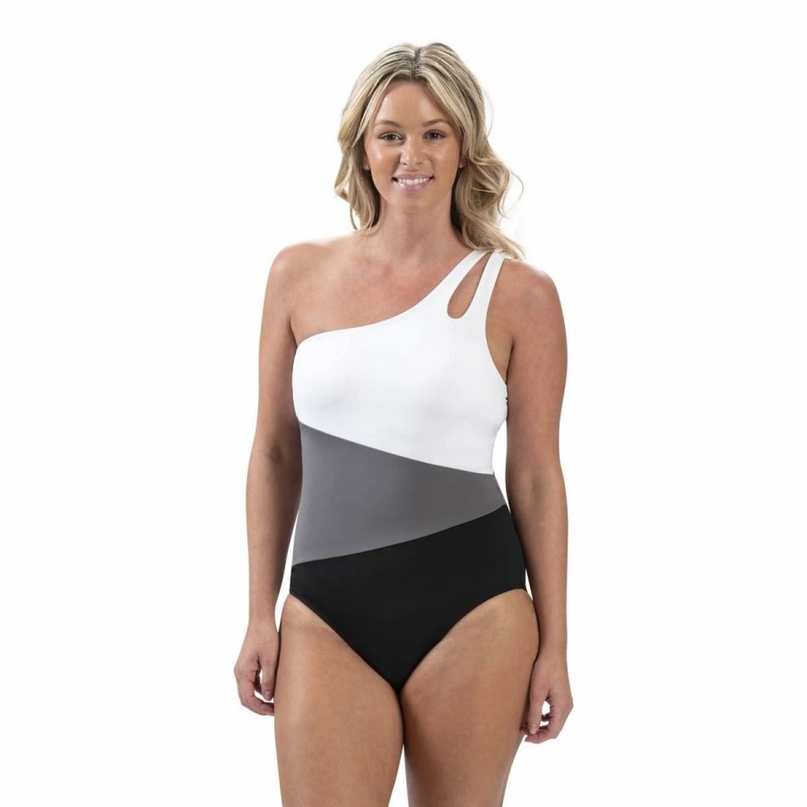 Swimsuits * | Swimsuits Womens Dolfin Aquashape Color Block Asymmetrical Swimsuit