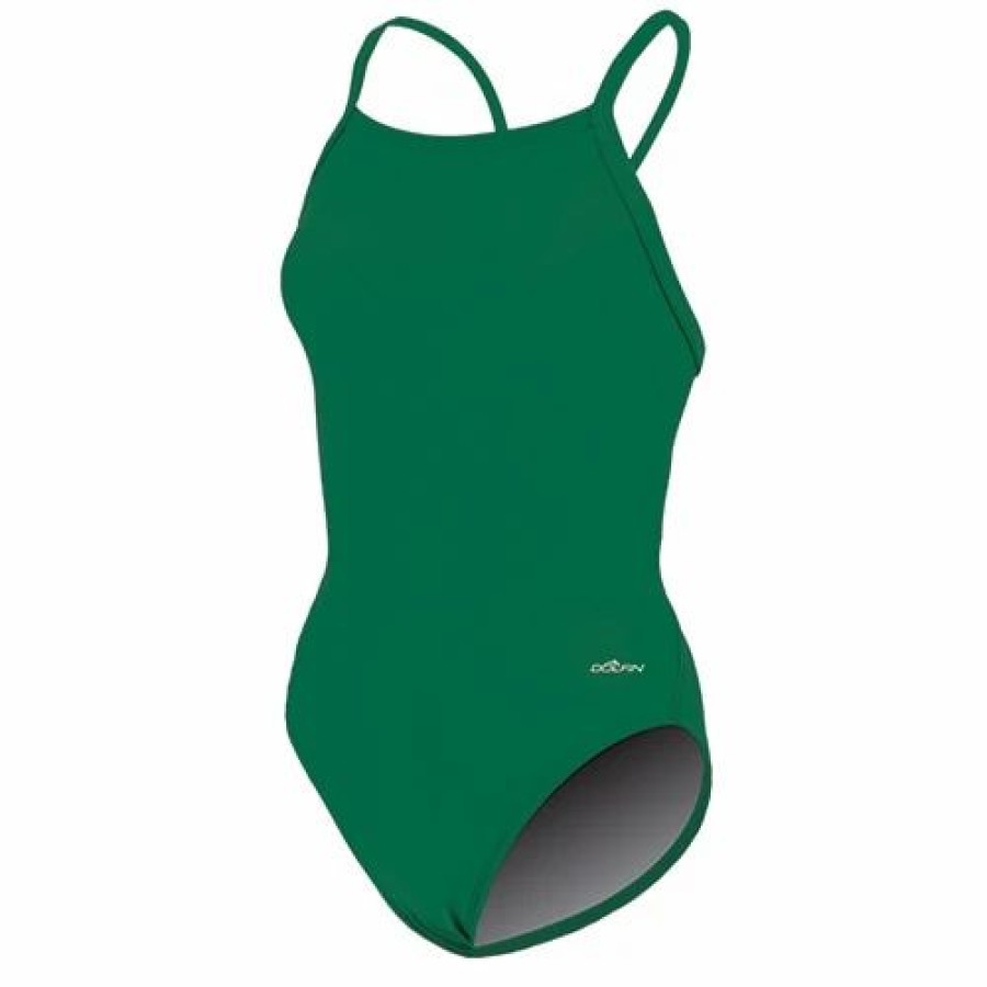 Swimsuits * | Swimsuits Womens Dolfin Team Solid V2 Back One Piece Swimsuit Green