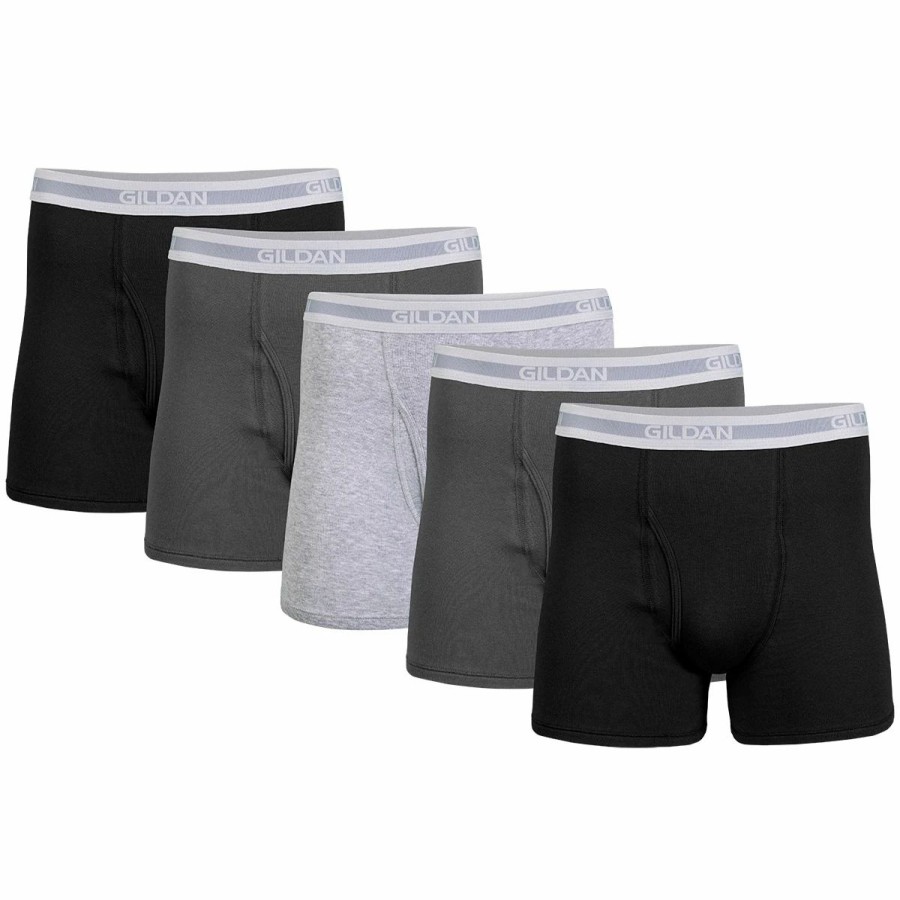 Underwear * | Underwear Mens Gildan Platinum 5Pk. Short Leg Black And Grey Boxer Briefs