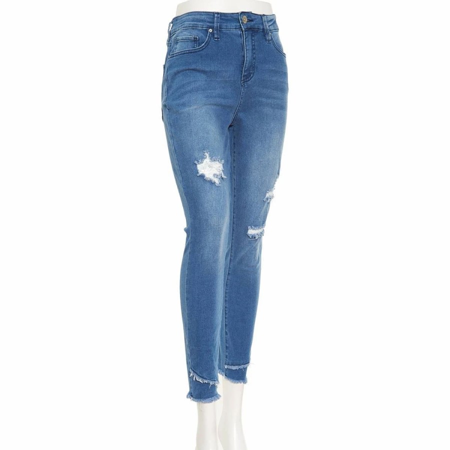 Jeans * | Plus Size Royalty Frayed Tulip Hem Ankle Jeans With Rips