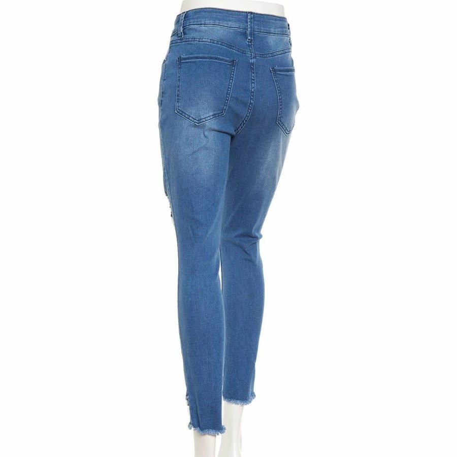 Jeans * | Plus Size Royalty Frayed Tulip Hem Ankle Jeans With Rips