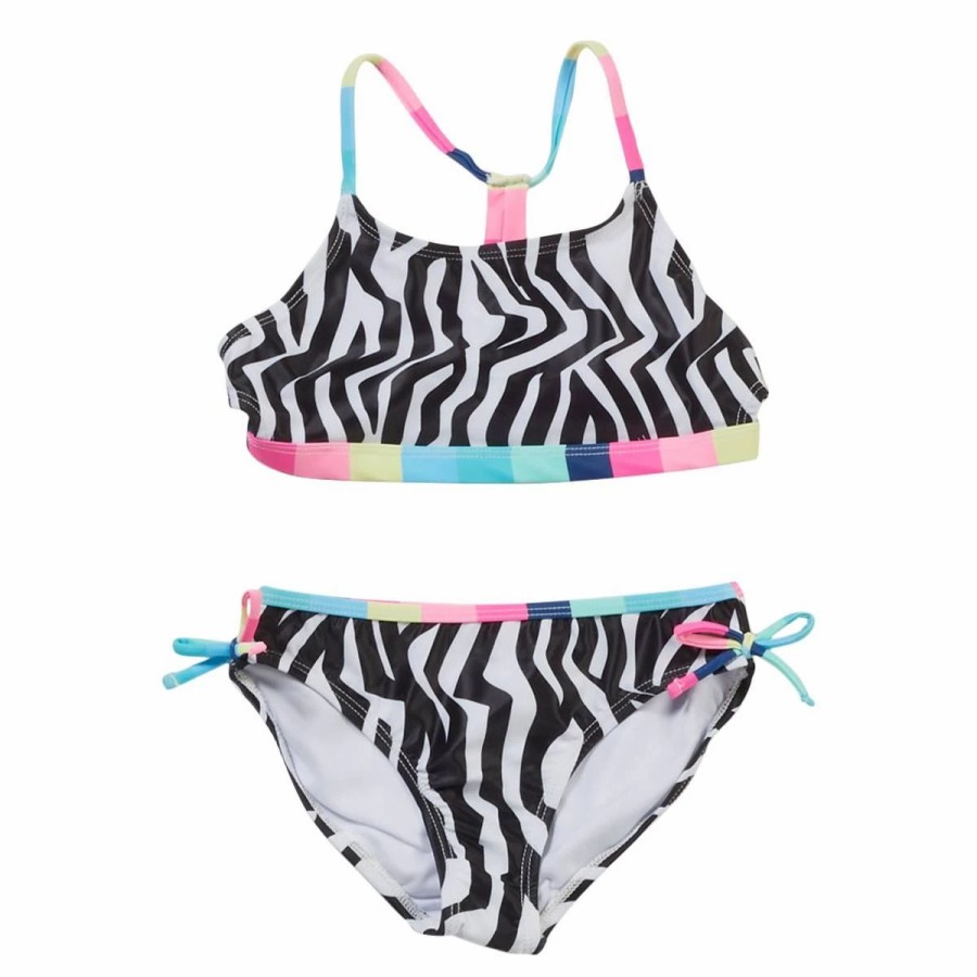 Swimsuits * | Swimsuits Girls (7-16) Shelloha Optic Zebra 2Pc. Strappy Back Swim Set