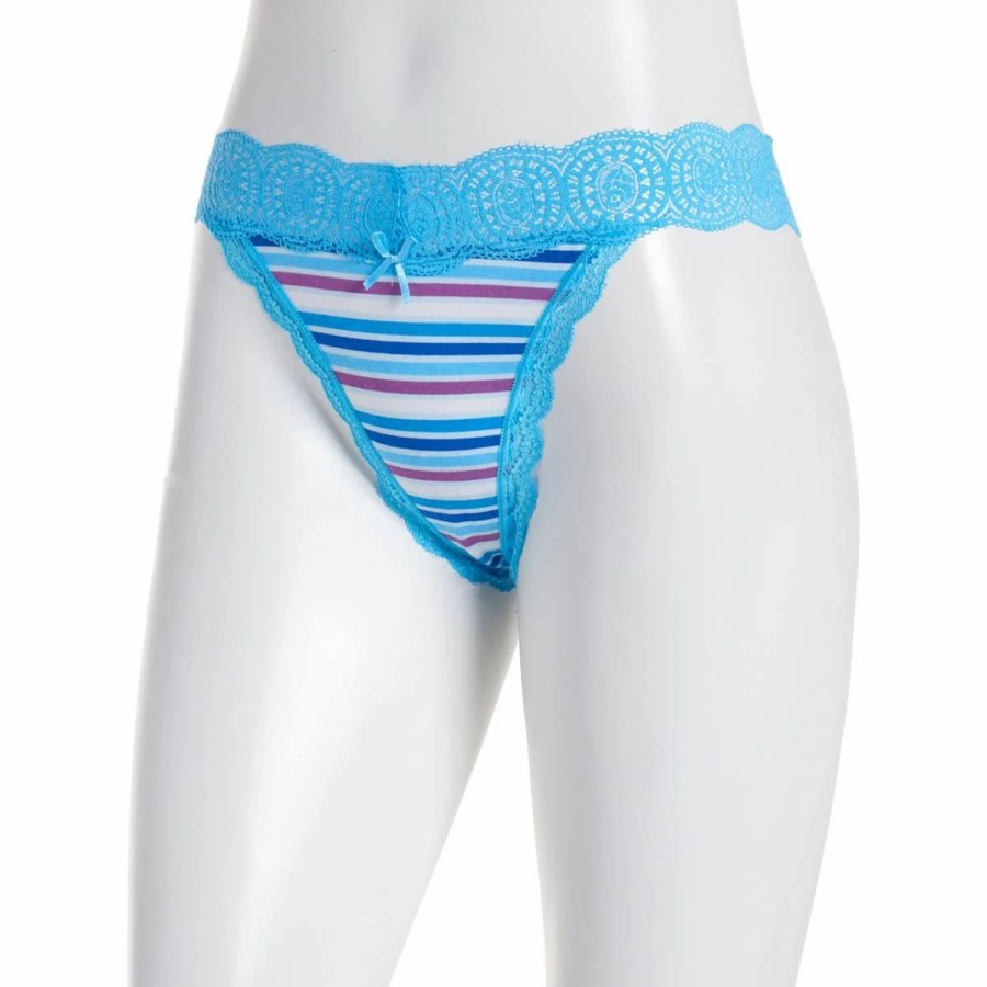 Underwear * | Underwear Womens Rene Rofe Waist No Time Stripe Thong Panties