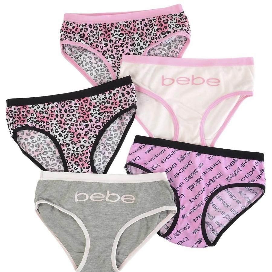 Underwear * | Girls Bebe 5Pk. Logo Leopard Bikini Underwear