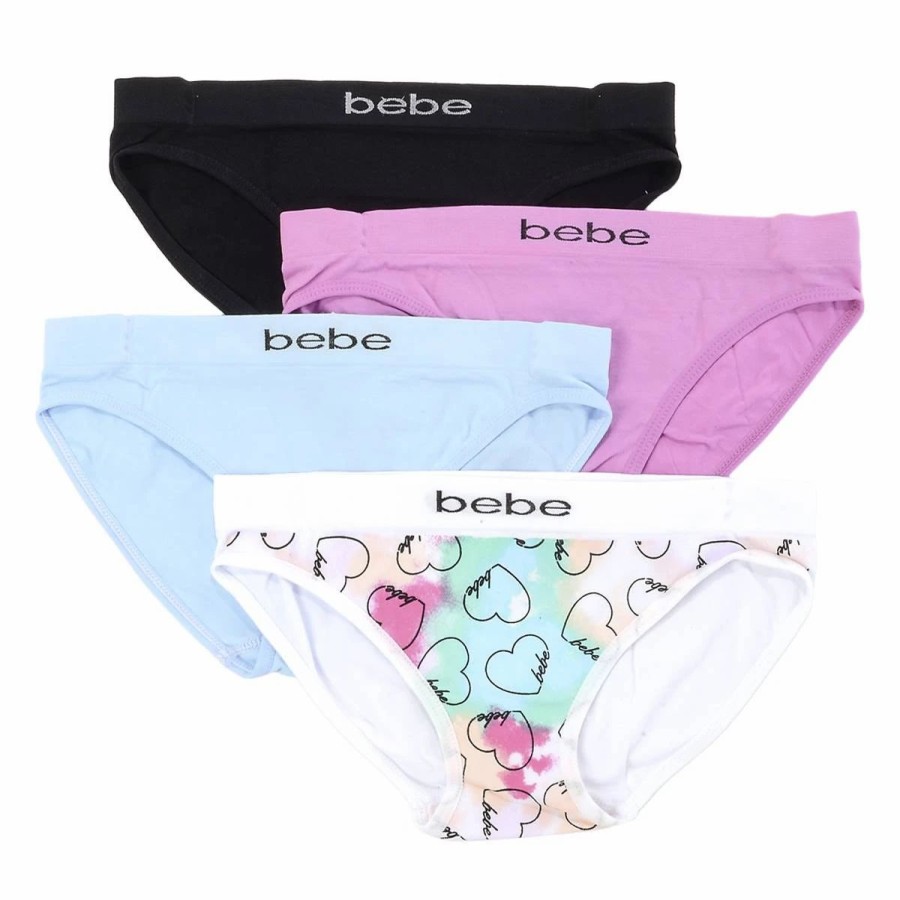 Underwear * | Girls (7-16) Bebe 4Pk. Seamless Heart & Solid Bikini Underwear