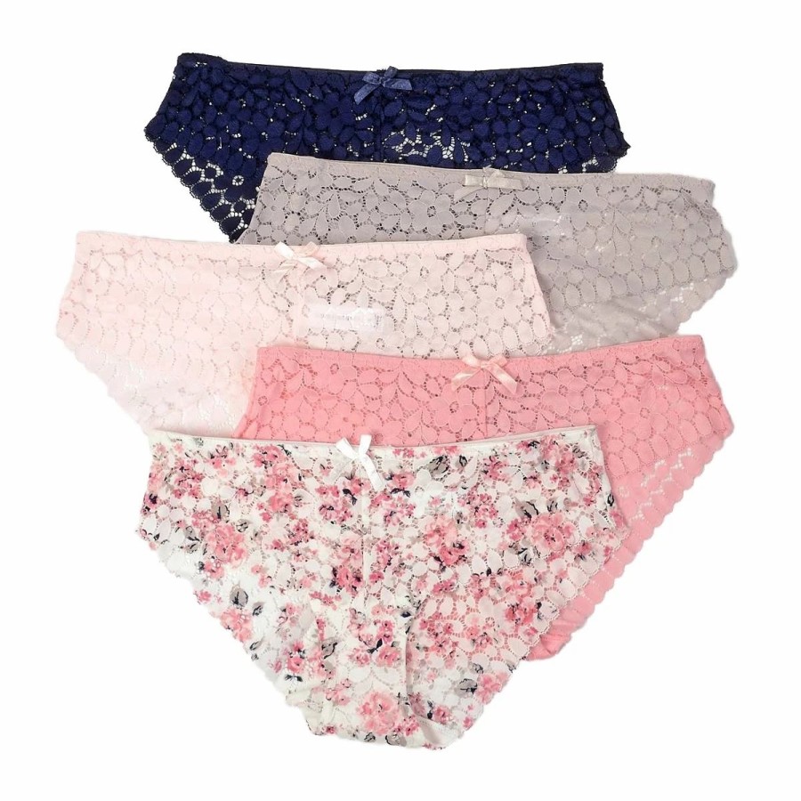 Underwear * | Underwear Womens Laura Ashley 5Pk. Floral Lace Hipster Panties-Ls2857-5Pkc