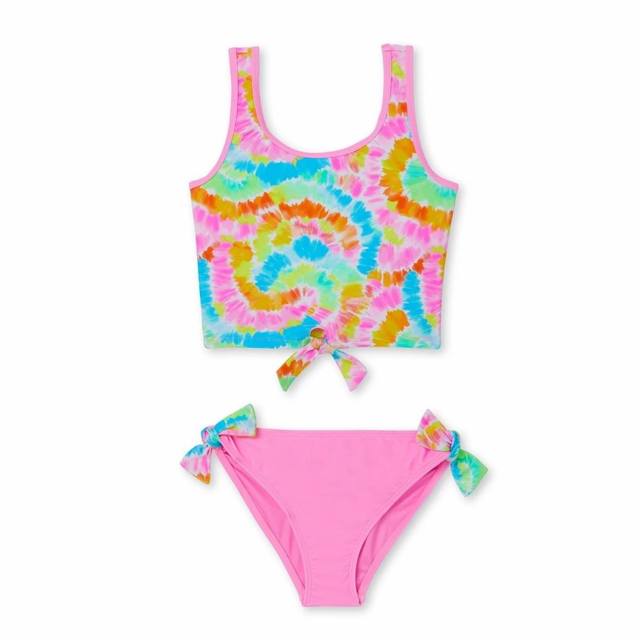 Swimsuits * | Swimsuits Girls (7-16) Angel Beach Rainbow Tie Front Tankini Swim Set