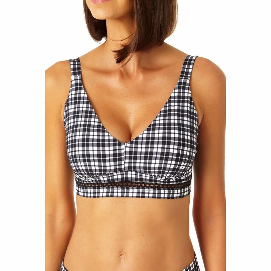 Swimsuits * | Swimsuits Womens Anne Cole Box Plaid Trim Triangle Bikini Swim Top