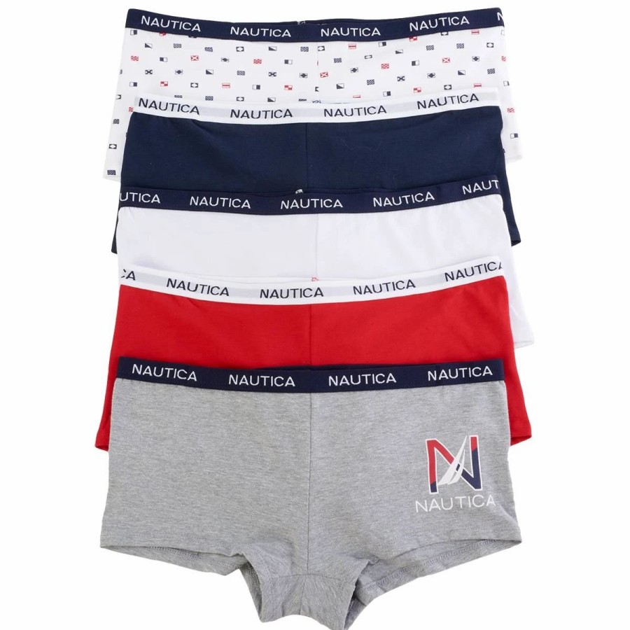 Underwear * | Underwear Juniors Nautica 5Pk. Cotton/Spandex Boyshorts Panties W/Waistband