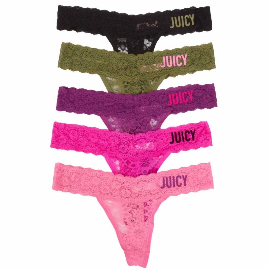 Underwear * | Underwear Juniors Juicy Couture 5Pk. Lace Thong With Flocking-Jc8504-5Pkaj