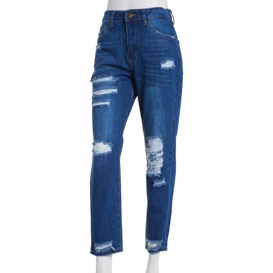 Jeans * | Juniors Gogo Jeans High Waist Mom Jeans With Deconstruction