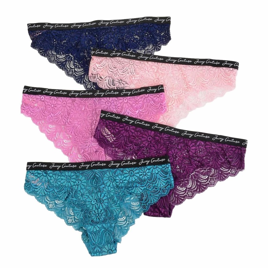 Underwear * | Underwear Juniors Juicy Couture 5Pk. Lace Tanga Thong Panties-Jc9254-5Pks