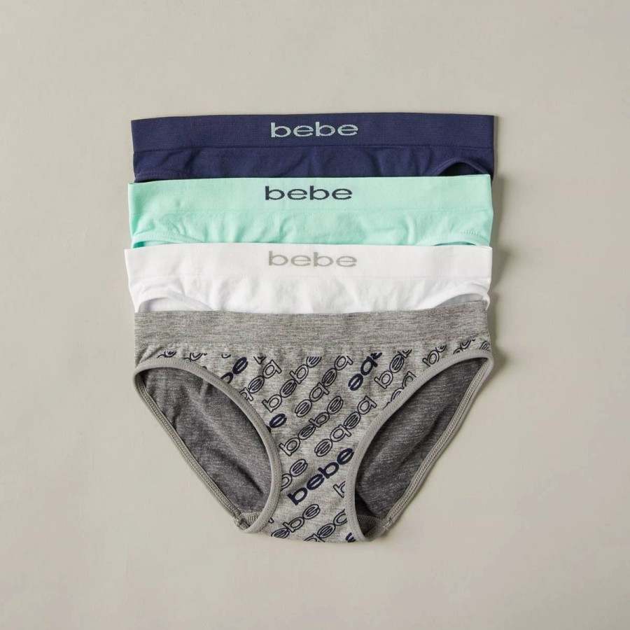 Underwear * | Girls Bebe 4Pk. Logo Bikini Underwear