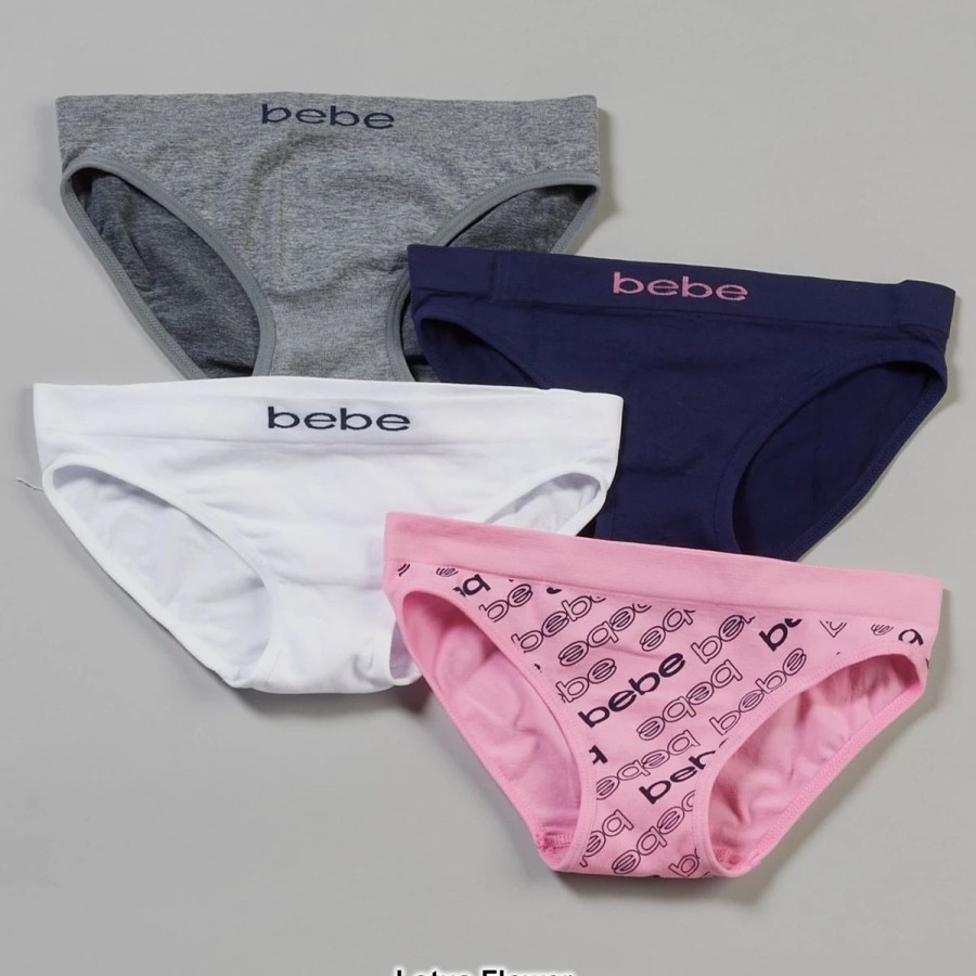 Underwear * | Girls Bebe 4Pk. Logo Bikini Underwear