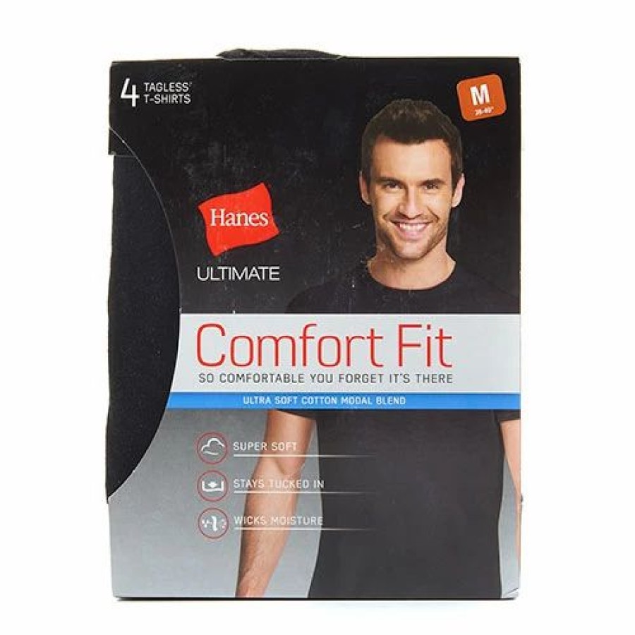 Underwear * | Underwear Mens Hanes Ultimate 4Pk. Comfort Fit Crew Neck Undershirt