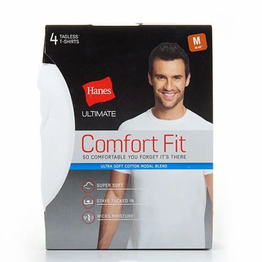 Underwear * | Underwear Mens Hanes Ultimate 4Pk. Comfort Fit Crew Neck Undershirt